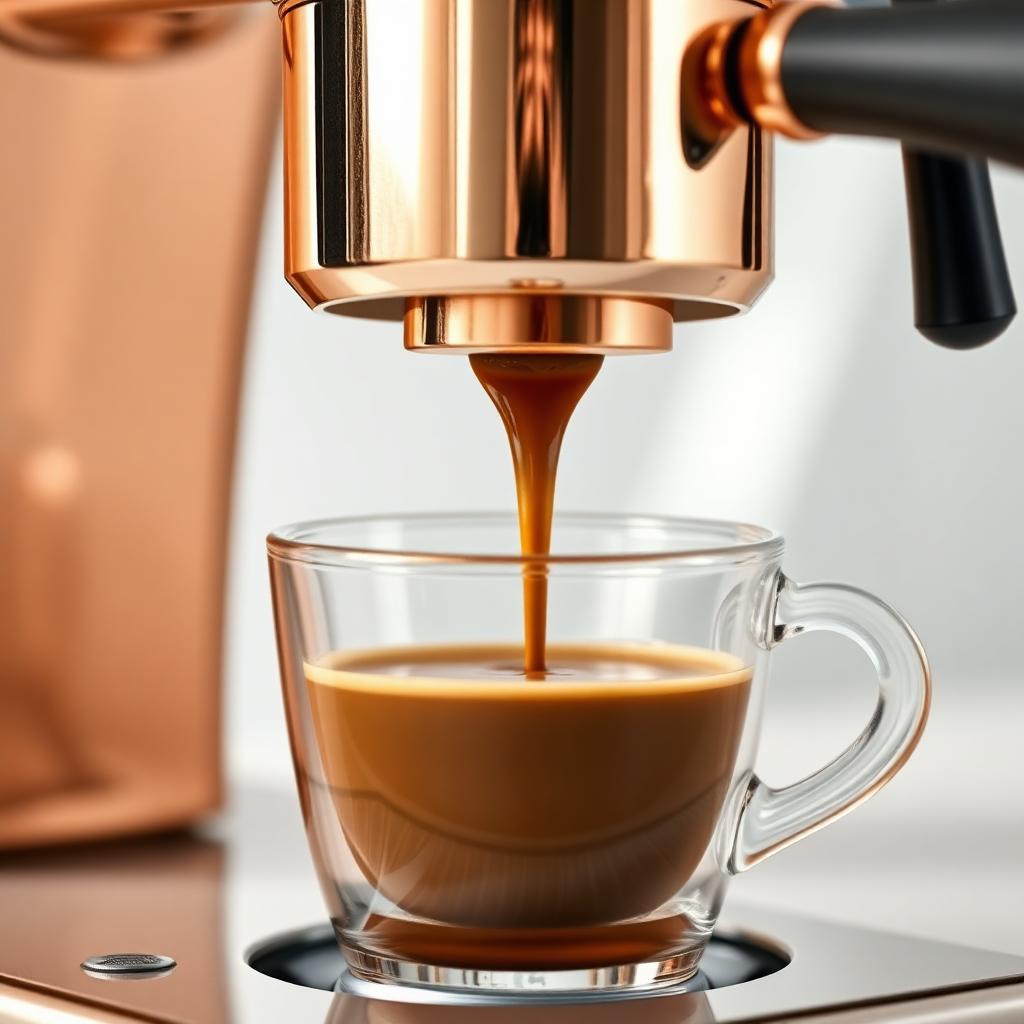 Espresso extraction from freshly roasted premium ground coffee